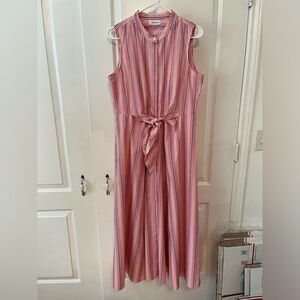 Calvin Klein tie front maxi dress. Size 10. pink with stripes.  Sleeveless.